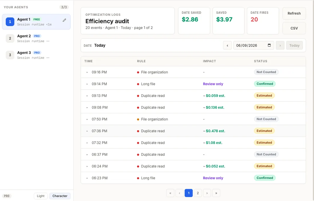 ClevAgent optimization logs screenshot