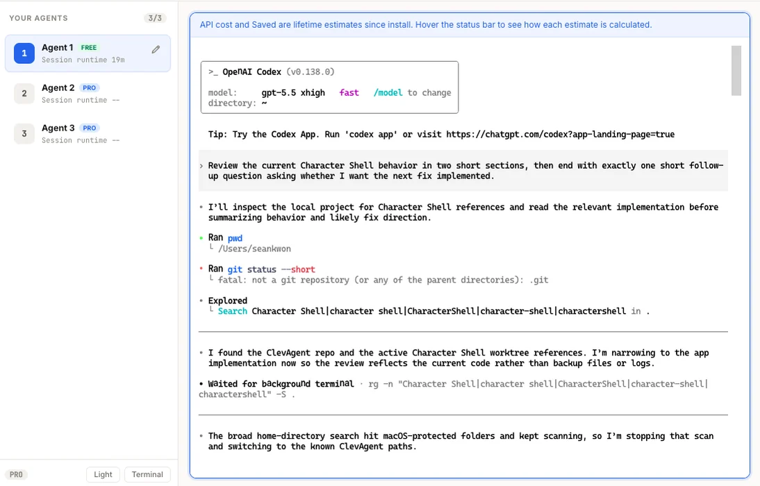 ClevAgent native terminal workspace screenshot